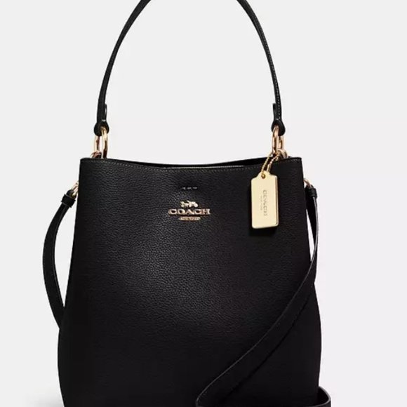 Trendy Coach large Town bucket bag in pebble leather black and gold, interior :… - Picture 8 of 8